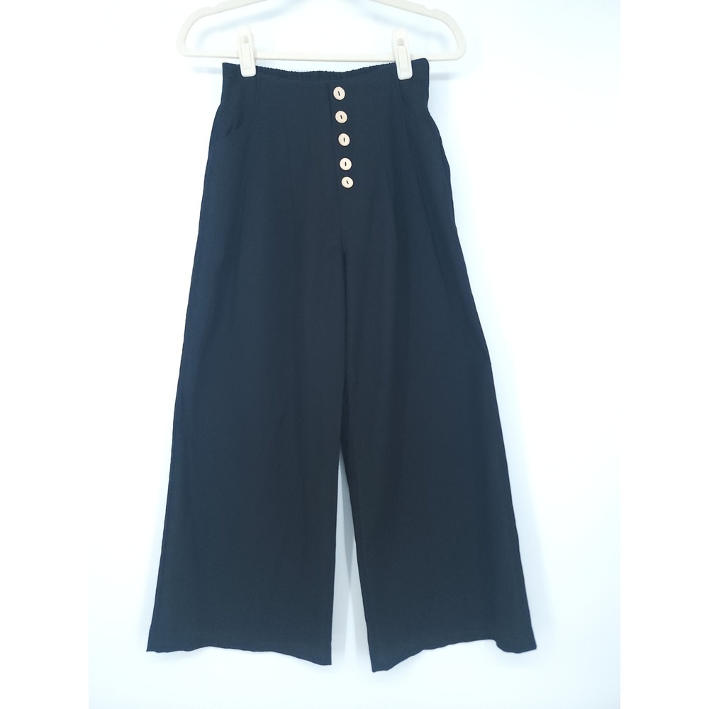 Blue Rain Wide Leg Cropped Pants Women S Black Linen Blend Chic Quiet Luxury NWT